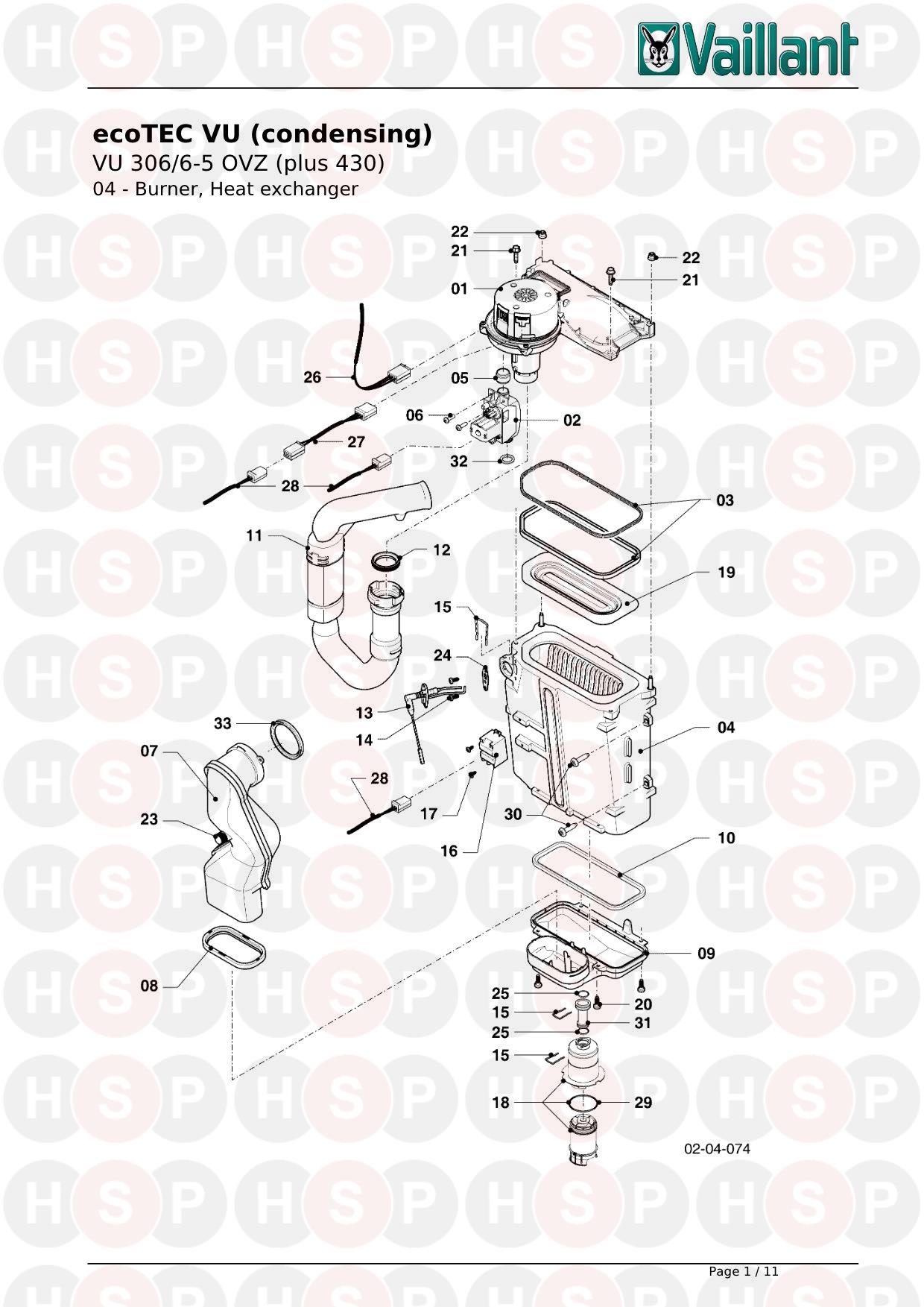 Vaillant Ecotec Plus 430 VU 306/6-5 OVZ 2016-2019 (04 Burner)Diagram ...